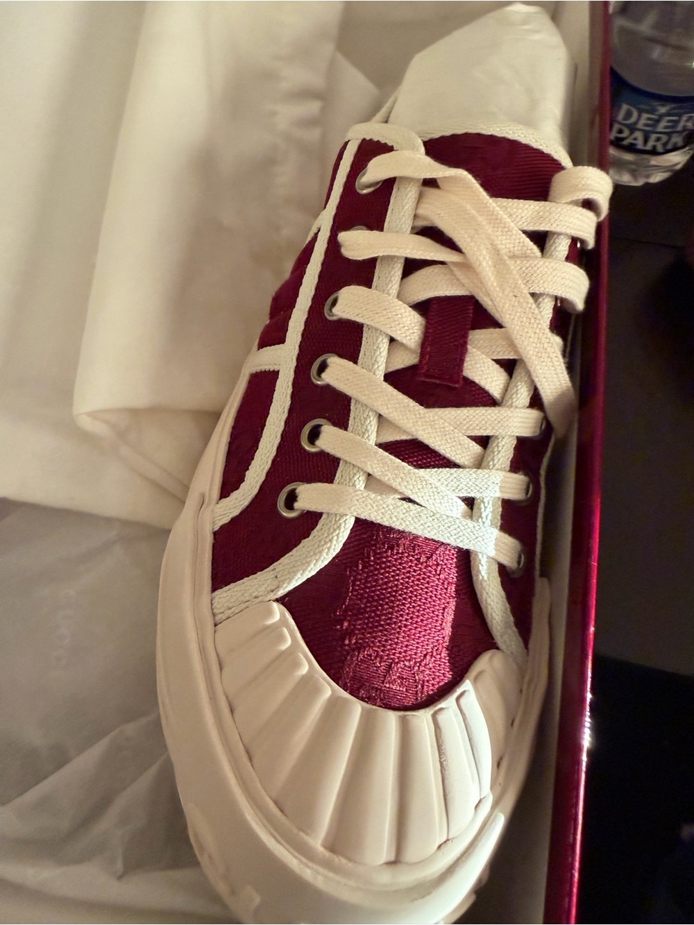 Burgundy Canvas Low-Top Sneakers with Cream Trim - Picture 7 of 12